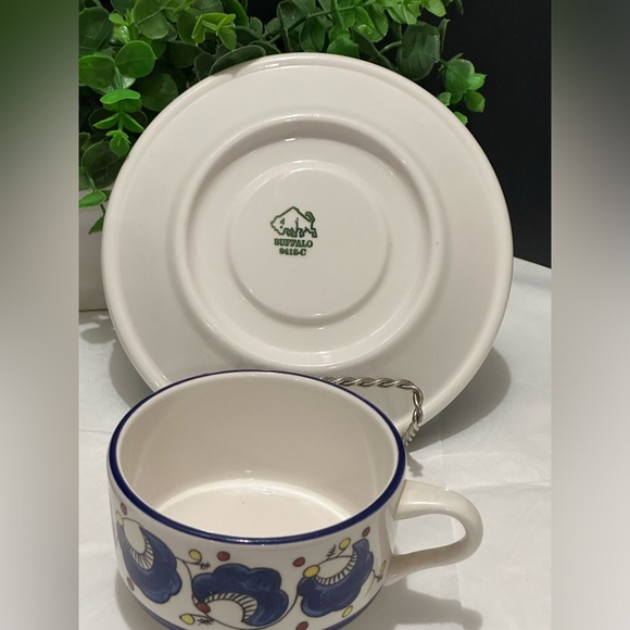 BUFFALO CHINA POTTERY BLUE DESIGN CUP AND SAUCER MADE FOR OLIVE GARDEN RARE 2set - Picture 4 of 12